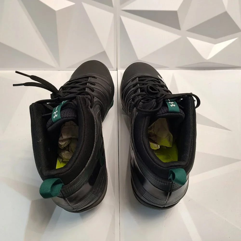 Under Armour Mens Football Cleat 16 Black Green Shoe Lacrosse Nitro Mid MC - Picture 10 of 10